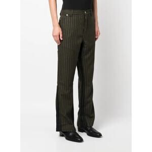NWT Gallery Dept Pinstripe Mid Rise Flared Trousers Olive Green Size 32x32